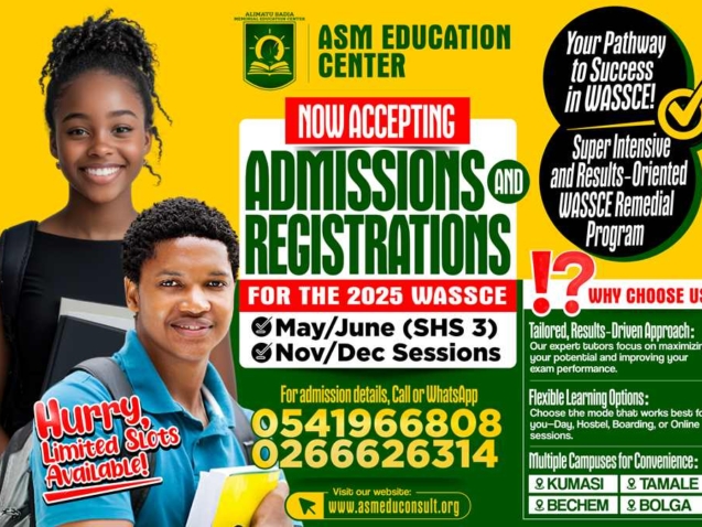 ASM Education Consult Admissions and registrations for 2025 WASSCE Flyer